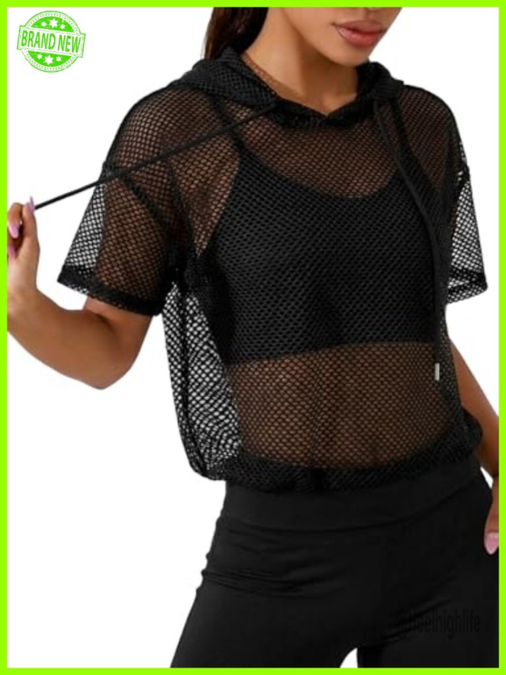 Women's Cropped Sheer Mesh Hoodie Quick-Dry Workout Tops